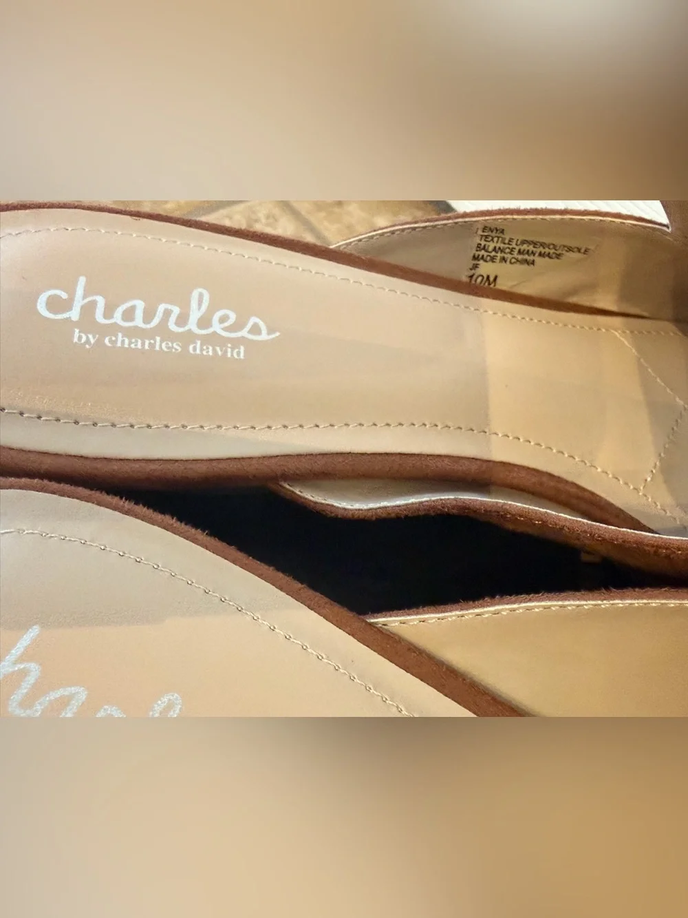 Charles, by Charles & David. Enya Suede Penny Loafer Mule in Cognac Brown. 10M